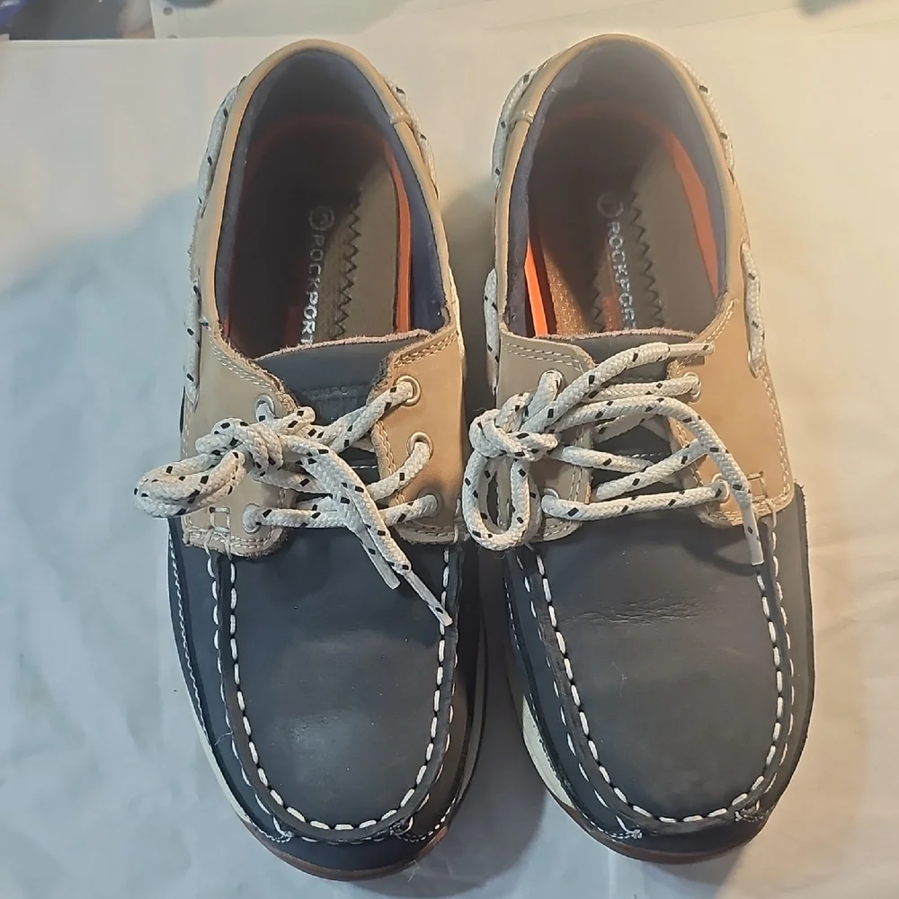 Rockport Women's Leather Navy and Tan Boat Shoes NWOT